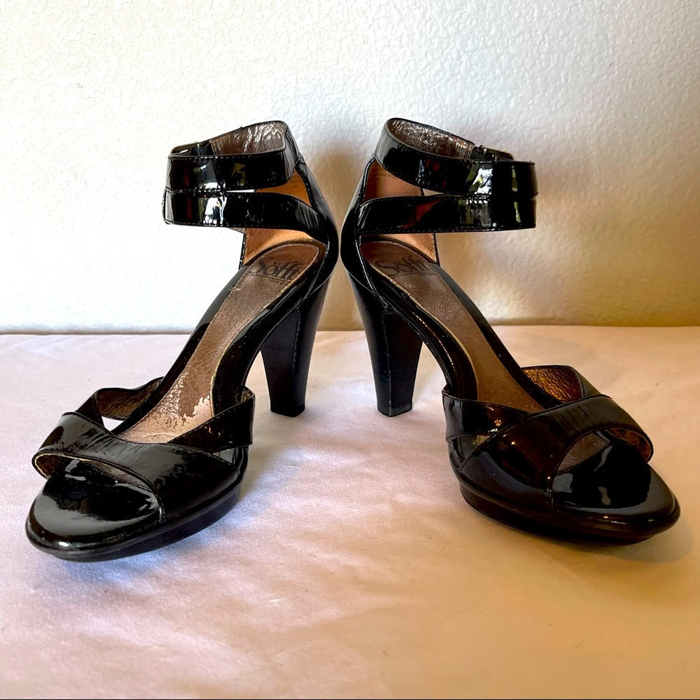 Black Patent Leather Strappy Black Heeled Sandals by Söfft